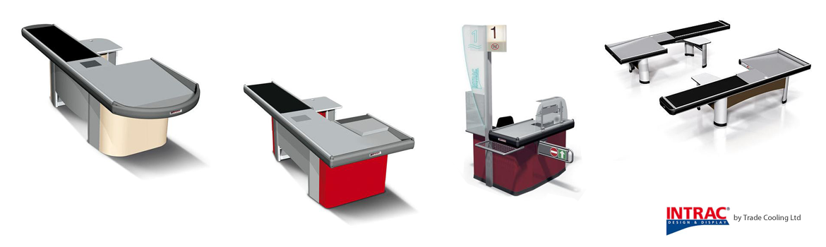 Checkout counter with conveyor belt clearance